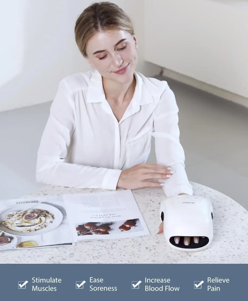 This electric hand heating airbag massage device features double-layer high-elastic airbags that press each finger separately. It is equipped with a 42℃ constant-temperature heat therapy function, which deeply relaxes the hand muscles. It has multiple adjustment modes and a 15-minute intelligent timer. It is also highly portable and has a long battery life. It is an ideal choice for keyboard users and elderly people for their gentle care.