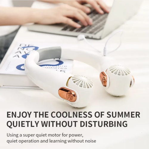 The mini neck fan features a bladeless neck-mounted design, freeing your hands. The fan nozzle can rotate at multiple angles without smudging makeup. It offers three speed settings suitable for commuting, office work, and outdoor activities. The quiet motor operates silently without disturbing you. With a 150g lightweight design, it is comfortable to wear for a long time. It comes with a long-lasting battery and Type-C fast charging, making it a practical choice for cool summer outings.