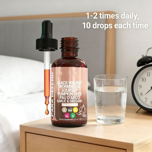 PARA DEFEND Complete Parasite Detox Drops: Composed of ingredients such as black walnut, mugwort, acai berry, pumpkin seed, guarana fruit, garlic, and oregano, it helps eliminate parasites in the intestines, relieve gastrointestinal discomfort, improve sleep quality, enhance physical vitality, and reduce stress and anxiety. Order today and you will receive 2 bottles of black walnut seed parasite-killing drops. The daily price is as low as $0.87.