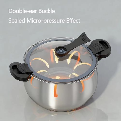 Kitchen effortless pressure quick-cooking wonder: Dual ear snap-sealed preservation structure, 5-second rapid pressure release device + uncoated titanium inner liner's micro-pressure internal circulation cooking technology. It covers various cooking scenarios such as quick-cooking and slow-cooking for family meals. It not only locks in the fresh and delicious taste and original nutrition of the ingredients, but also ensures the safety and convenience of the cooking process.