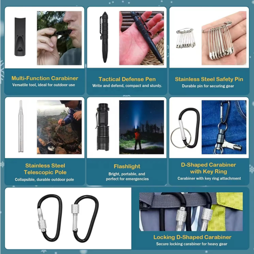 24-piece Set,Outdoor Survival Tool Box Set. 24 compartments, unlocking one practical equipment each day. It covers essential items for outdoor survival such as navigation, fire-making, and tools. The materials are tough and durable, suitable for various scenarios including camping, hiking, and urban emergencies. It is an excellent choice for outdoor enthusiasts as both an exploration treasure chest and a creative gift.