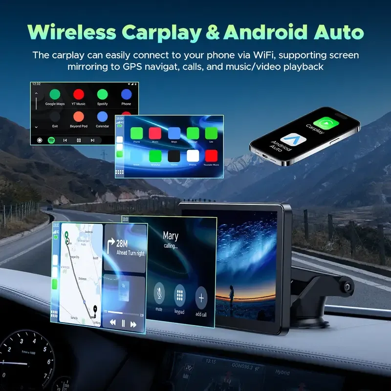 7inch Rearview Mirror Carplay Android Auto Wireless Projection Screen Backup Camera with 4K Resolution Car Reversing Aid Monitor