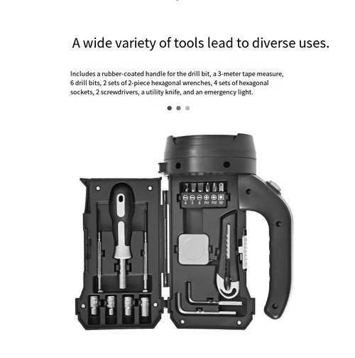18-in-1 flashlight tool set, combining lighting and tools into one. The strong light flashlight has a stable grip, and the soft light-strong light dual mode is suitable for night use and emergencies. Inside the case, there are 18 tools: hammer, wrench, socket, scissors, etc. It can be folded into a mini toolbox for storage. It can handle home repairs, outdoor camping, and vehicle emergency situations. It is practical for both personal use and as a gift.