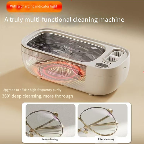 Ultrasonic cleaning machine! It can clean dirt in crevices in just 3 minutes, 10 times faster than hand washing. It can clean glasses, jewelry, and braces. With one button start, it operates fully automatically. Just add water and place the items, and wait for them to be cleaned. After cleaning, they look brand new. All fingerprints and oil stains are removed. It runs quietly without disturbing. No need for detergent, and it's still clean. The physical vibration leaves no residue.