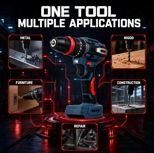 21V lithium battery impact electric drill, 13mm chuck, supports impact drilling and screwdriver functions. Multiple torque settings with adjustable speeds, equipped with working lighting lamp, handle with anti-slip feature, comes with hooks and safety lanyard. Wireless lithium battery design, suitable for operations on brick walls, wood and other materials, suitable for home decoration and repair.