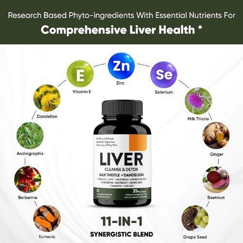 LIVERTSE Liver Detox Capsules, a 11-in-1 formula capsule, 2 capsules per day. It helps relieve the liver burden, stabilize immunity, and regulate the intestines. It is gentle and non-irritating. If you place an order today, you will receive 2 bottles totaling 140 capsules, which is enough for 70 days of consumption. It is suitable for self-administration and is beneficial for all users. Swallow with meals for maximum convenience, easily alleviating fatigue and promoting smooth digestion.