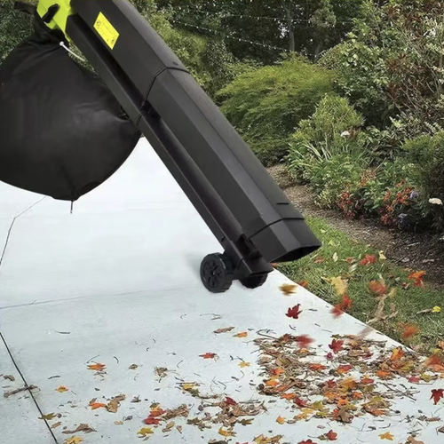 The garden dual-purpose blower and vacuum cleaner can perform three functions: blowing air, vacuuming, and removing debris. It comes with wheels for easy movement and is equipped with a large-capacity leaf collection bag. It features a wired high-power design, capable of clearing fallen leaves and dust in gardens and yards. The bag can be removed and emptied, making it suitable for cleaning operations in private courtyards and park green belts.