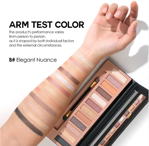 This 12-color eyeshadow palette features matte and shimmer finishes, with a wide range of colors. It can be used for both everyday light makeup and smoky eye looks. The powder is fine and easy to blend, and it comes with a double-ended eyeshadow brush. It has a waterproof effect, which helps reduce makeup smudging. The palette is lightweight and portable, making it convenient to carry around. It is an excellent practical makeup item.