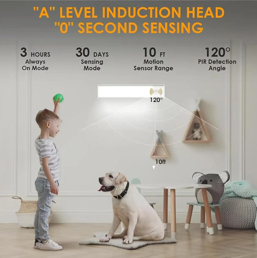 Don't venture out in the middle of the night in the dark! The human-sensing night light with a 120° wide-angle lens and a 3-meter detection range. It lights up instantly when someone approaches and goes off 30 seconds after they leave. It offers three light effects - warm orange, white, and yellow - suitable for scenarios like under the bed or in the closet. It's easy to install without drilling holes and has a long battery life. The soft light in the dark won't disturb your sleep.