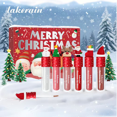 Matte velvet matte lip gloss. Order today and you'll receive a set of 6 tubes. The tube itself is the Christmas limited edition that hits the spot for girls. When taken out for touch-ups, it naturally has an eye-catching effect. The velvet formula melts into a fog-like texture upon application, making the lips feel light and effortless. It doesn't cause dryness or cracking, and can cover deep lips completely without any residue. The wear time is 4 hours.