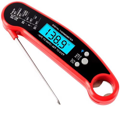 The 3-second rapid measurement folding probe thermometer, with a 3.9-inch probe that instantly shows the core temperature of food, beverages, cooking and baking temperatures, as well as the temperature for baby milk preparation. It is compact and foldable, taking up little space. The large screen display is easy to read. It is a great helper for measuring temperatures in daily life.