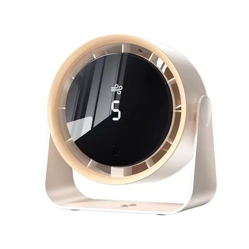 Multifunctional ambient cooling fan: Ivory white luxurious appearance, intelligent digital display panel, turbo vortex wind for cooling  360° all-round circulation, desk-mounted and wall-mounted dual use, no installation required, bionic seven-leaf silent air delivery  10-meter ultra-long cooling range, it is not only a cooling device but also a desktop home atmosphere decoration piece