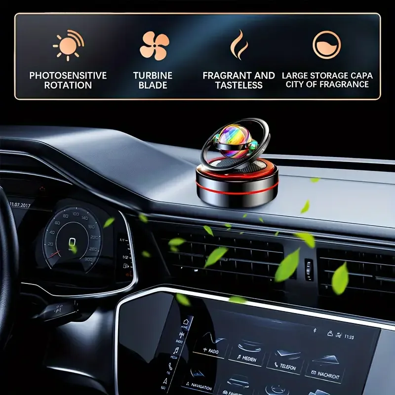 Solar-Powered Rotating Car Perfume Diffuser - Stylish Auto Air Freshener