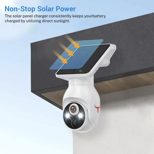 Solar-powered outdoor surveillance camera, no need for power connection or wiring. High-definition night vision combined with full-color display, two-way video intercom for remote communication. IP6 waterproof and dustproof, capable of coping with complex outdoor environments. Motion detection alarm, allowing you to be informed immediately and handle emergencies with ease. It is an all-weather security guardian for your home.