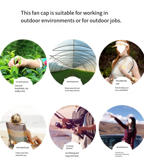 Solar-powered fan hat, an outdoor cooling companion that combines sun protection, fan cooling, and solar power storage. It features a wide brim for sun protection and a fan for cooling. It also offers dual charging options of solar and USB. Suitable for outdoor work, fishing, and sports scenarios, it enables you to stay cool and comfortable even under the scorching sun. It is an excellent cooling device for outdoor enthusiasts.