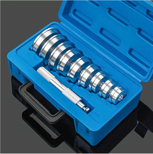 Automobile bearing installation tools, 8 types of installation plates + guide rods, suitable for bearings of various models. 6061 aluminum alloy with anodized treatment, resistant to rust and wear. The pressing force is evenly distributed to avoid damage. It is more stable than the knocking method and easier for beginners to operate. The tools are classified and stored in a toolbox for portability.