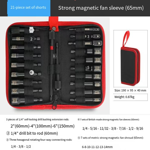 These 21 sets of magnetic nuts are the ultimate tool for tightening nuts: The CR-V steel sleeve has strong magnetic attraction to prevent the nuts from falling off. They come in imperial units and are fully compatible with automotive repair and DIY. The extension rod is included for use in auto repair and DIY. They are highly durable with anti-cracking properties, rust-resistant, and portable for easy storage in a bag. They are lightweight and easy to carry, allowing for quick and stable work.