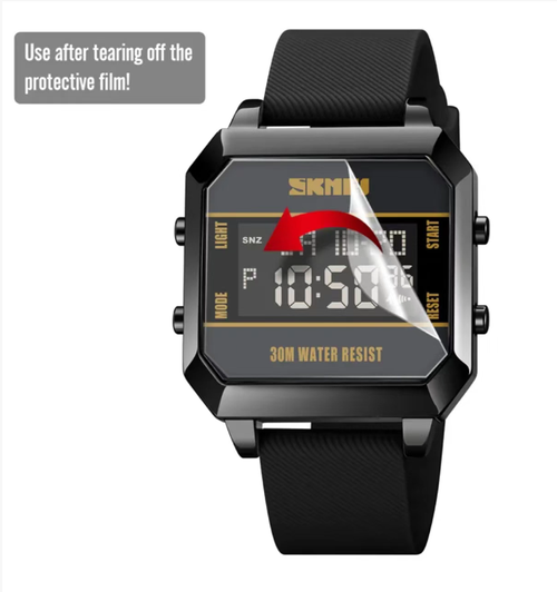 This SKMEI digital wristwatch gift box features a square-shaped case with a black and yellow color contrast that gives a retro look. It is 30 meters waterproof and suitable for daily use. The backlight and date display are practical. The soft-touch strap is comfortable. The gift box itself has a high-quality texture, adding a sense of ceremony when giving as a gift or keeping for oneself. It is a versatile companion for both fashion and functionality.