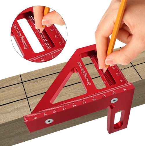 3D Aluminum Alloy 45-90 Degree Woodworking Square Protractors Drawing Line Ruler Miters Ruler Multi Angle Measuring Tool