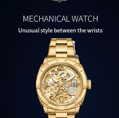The new model of open-work automatic mechanical watch features a stainless steel case and strap, with an adjustable steel chain. The open-work engraved dial is paired with luminous hour markers. It automatically winds the movement through arm movement and is precisely adjusted for smooth timekeeping. It is also water-resistant. The tough and elegant design is suitable for various occasions and can be worn daily or given as a gift.