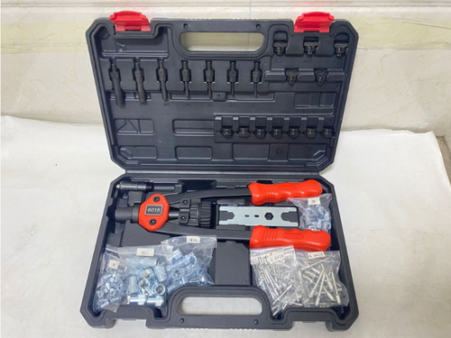 All-in-One Riveting Kit 160-piece Set. Manual Riveting Gun, featuring various sizes of rivets and tools. Dual-handle design for ease of use by beginners. High-strength material ensures durability and reliability. Comes with a portable storage box. This set solves all your riveting needs.