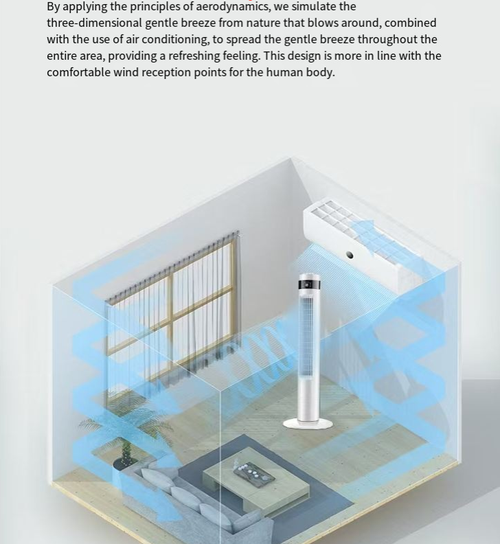 This bladeless tower fan is designed with aerodynamics in mind, mimicking the gentle breeze of nature. It does not blow directly, making it more comfortable. The precise vortex air duct ensures quiet operation and does not disturb sleep. It supports swivel, multiple speed settings and timer functions. Standing upright, it is thin and compact, not occupying much space. It is an ideal cooling option for the bedroom.