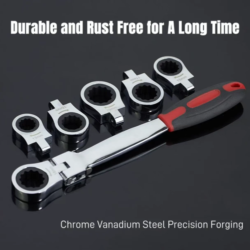 This 13-piece set of replaceable head ratchet and hex wrenches comes with 1 handle and 13 heads. It features a 72-tooth ratchet and a 5° narrow swing angle, allowing you to reach even the hard-to-reach spots. The heads can be easily replaced with just a quick unscrewing and screwing. Made of chrome-vanadium steel for rust resistance and durability, it comes with a compact storage box for easy portability. The efficiency is increased by three times!