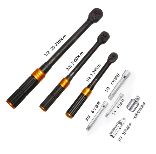 8-piece torque wrench, adjustable torque, with audible click when reaching the limit, preventing loosening or damaging parts. Includes multiple-sized wrenches + conversion heads, suitable for auto repair, home improvement and other scenarios, with anti-slip and durable design. Comes with a storage box for easy portability and convenient storage. Suitable for both professional workers and DIY enthusiasts, providing precise and efficient operation, eliminating the need to rely on intuition.