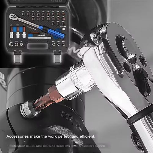 32-piece adjustable torque wrench set, suitable for various specifications of bolts. Adjustable torque range covers common usage, automatically disengages when reaching the preset value to avoid over-tightening or loosening. 72-tooth ratchet head is easy to adjust, the handle is anti-slip and saves effort. It can be used in narrow spaces and is suitable for both auto repair and DIY assembly, allowing precise and controllable screw tightening.