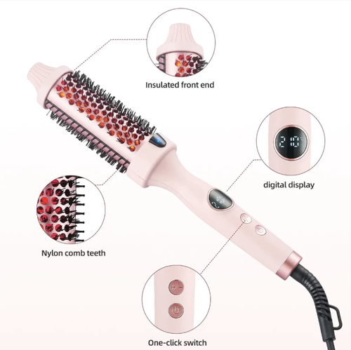Infrared straight and curling dual-purpose styling comb, with adjustable temperature settings in multiple levels, large screen display, cylindrical comb teeth wrap the hair strands, allowing for straightening and creating large inward-curving waves. When paired with the air cushion massage comb, it helps to smooth the scalp during daily hair brushing. The handle is comfortable to hold and is suitable for creating various hairstyles for ladies at home.