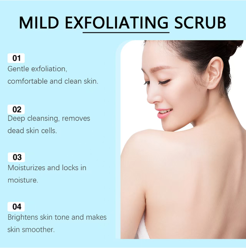 Exfoliating Anti-Aging Scrub: Soft, fine particles gently remove old and dead skin cells. It is gentle on the skin and suitable for both face and body. It contains anti-aging ingredients. It helps exfoliate, reduce wrinkles and firm the skin. After washing your face, it makes the skin look clearer and tighter, allowing the essence to be absorbed better. Even rough skin on joints can be softened. I got 3 bottles today and it will keep my skin smooth for half a year.