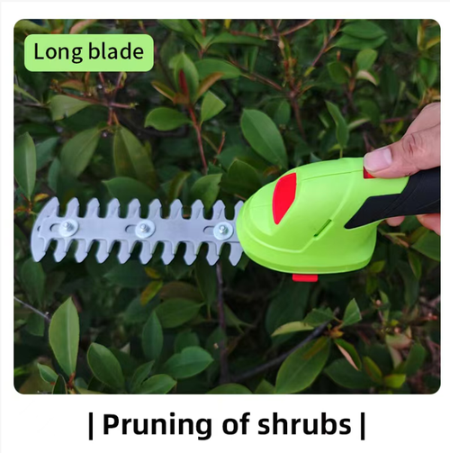 The perfect tool for maintaining your garden! The electric hedge trimmer with high-power motor cuts branches neatly. It's easy to operate with one hand and lightweight, not tiring. The rechargeable battery is wireless and unrestricted. The dual safety switches provide greater peace of mind. Order today and get a pair of long and short blades for free. Even beginners can easily master the shaping of green plants.