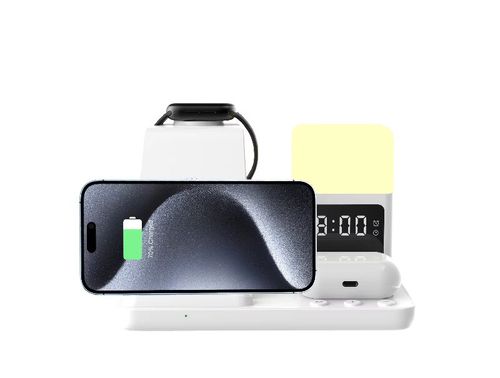 This 6-in-1 wireless charger can simultaneously charge iPhone, AirPods and iWatch wirelessly. It also integrates alarm, night light and clock functions. The wireless charging is convenient, the design is simple and elegant, and it is an intelligent companion for Apple users to keep their desktops tidy and enhance their productivity.