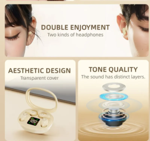 This dual-cabin four-ear TWS wireless headphones come in two models, catering to different wearing preferences. Equipped with high-resolution chips, the sound quality is rich in layers, and the ENC noise reduction effectively blocks out distractions. With long battery life, it is an auditory wonder that combines fashion and sound quality.