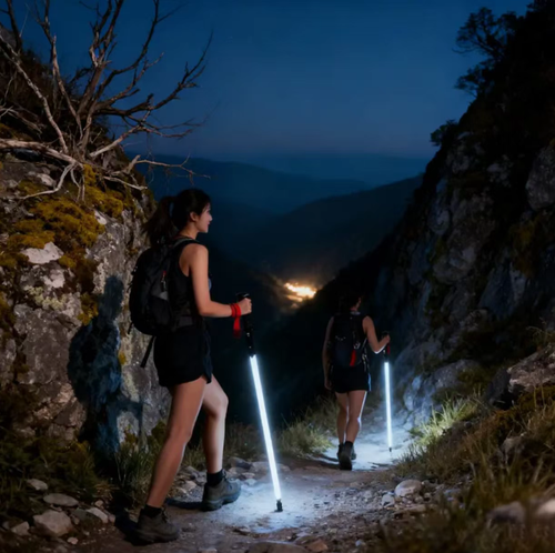 Night climbing essential LED hiking poles: Soft light that doesn't cause eye strain, illuminating a 1-meter path under your feet. Also double as support poles (with snow and mud coverings), and can be used as camera lighting. Lightweight and highly durable, these poles free up your hands for night climbing, providing maximum security and atmosphere. These are sure to be the talk of the town when you wear the bracelet. Hurry and place your order!
