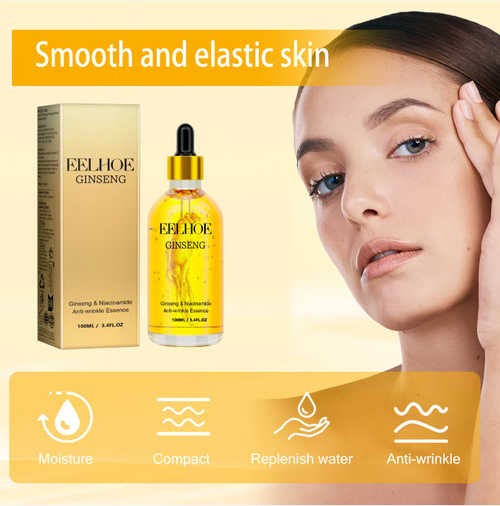 It combines the nourishing effect of ginseng with the brightening effect of nicotinamide, effectively reducing fine lines and improving the texture of the skin. It is in a clear water-like form. If you place an order today, you will receive 3 bottles of ginseng essence liquid for eye removal, lifting, tightening, and skin rejuvenation. Just apply one drop per day, and your skin will be revitalized and regain a youthful and elastic appearance.