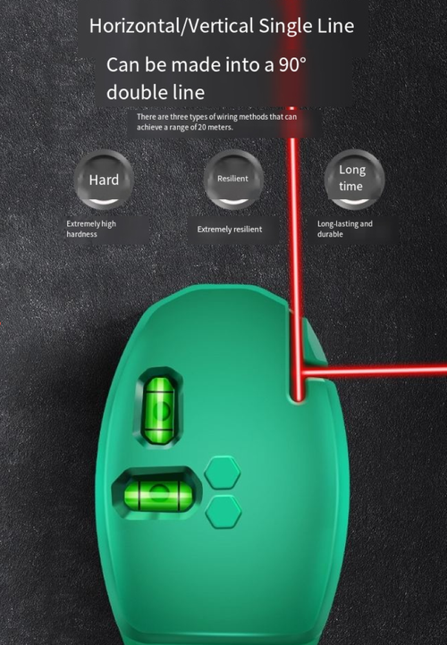 This green light level meter has visible strong light, featuring dual leveling bubbles and intelligent leveling adjustment. It boasts extremely precise measurement to the minutest detail. The compact and portable design allows for strong magnetic adhesion, freeing your hands. It is suitable for construction, home decoration, outdoor debugging, etc., ensuring that every construction is perfectly level in all directions. It is a precise guarantee of professionalism and quality.