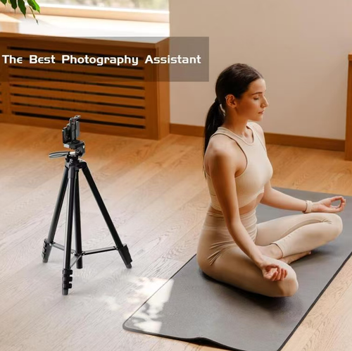 This black multi-functional tripod is compatible with mobile phones, cameras and GoPro. It supports 360° multi-angle adjustment and can be remotely controlled with a Bluetooth remote. Made of thickened aluminum alloy, it is sturdy and durable. When folded, it is portable and easy to store. It can also be equipped with an external lighting device. It is an all-round stable assistant for photography, live streaming and self-taking.