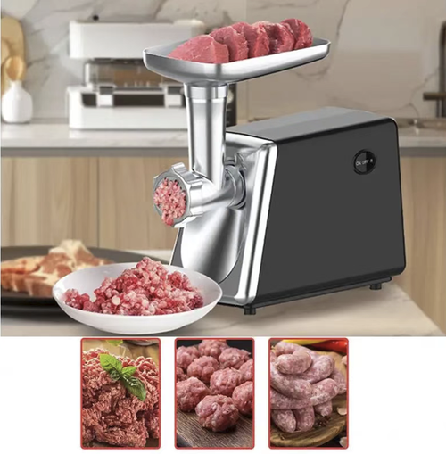 Household electric meat grinder, with a stainless steel inner chamber for hygiene and rust prevention, and sufficient power. Multiple hole plates allow for adjusting the thickness of the meat paste. It is equipped with a sausage stuffing mold for making your own sausages. The body is stable and non-slip, and the parts can be disassembled for easy cleaning. It can be used for grinding meat, chopping vegetables, and more.