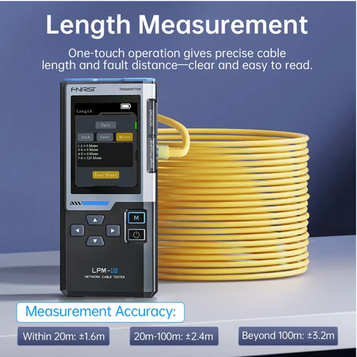 FNIRSI LPM-10 Multi-functional Wire Tracing Instrument, capable of performing cable tracing, continuity and interruption length testing, PoE detection, NCV electrical testing and network speed measurement. With a 2.4-inch color screen for visual operation, it features 60V voltage withstand safety protection. Its portable and integrated design makes it a professional-level all-in-one diagnostic tool for network cabling and maintenance.