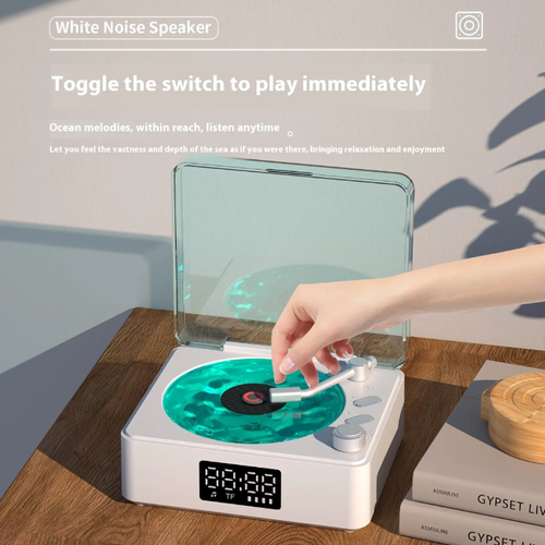 Listen to the retro atmosphere audio system. The black vinyl rotates in a horizontal manner + 7 types of white noise. Sea waves wind sounds can be automatically enveloped in 3D surround sound. 3 levels of atmosphere lights change gradually with the music, cold blue like the deep sea, warm yellow like the setting sun. Touch control + remote control dual operation. It is not only a sleep aid but also a bedroom atmosphere decoration item.