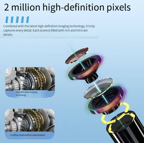 The three-in-one universal industrial endoscope is compatible with Android, Apple and Type-C mobile phones. It features an 8mm fine probe, a 2-meter hard cable, IP67 water resistance, a built-in adjustable spotlight, the ability to take photos and record videos, and comes with multiple accessories. It is a must-have for regular inspections in narrow spaces such as auto repair garages. It is a compact and portable auxiliary tool for daily maintenance.