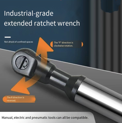 Extended ratchet wrench: A powerful tool for maintenance, precisely forged and durable. It supports both manual and electric modes. The industrial-grade extended design is suitable for narrow spaces. With a one-click forward and reverse switch, it is an all-round efficient and effortless choice for auto repair and industrial maintenance.