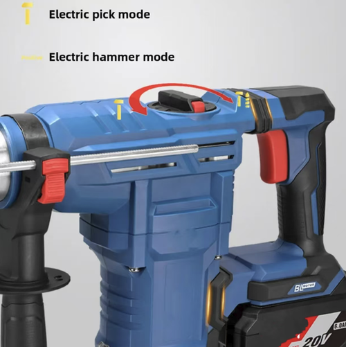 20V lithium battery charging hammer, integrating the functions of hammer, pick and drill. The lithium battery is wireless and Not restricted by cables, providing strong power suitable for concrete drilling and demolition. It comes with an auxiliary handle and storage box, making it convenient to carry for outdoor construction. It is an efficient demolition tool for home decoration projects.High-performance all-in-one tool for outdoor work
