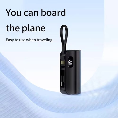 Capsule mini power bank, mini dock plug digital display mobile power bank 3-in-1 KC phone holder 10W dual-head built-in cable dual charging head