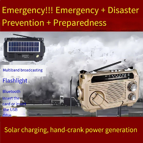 This solar-powered hand-crank semiconductor radio supports three power sources: solar, hand-crank, and battery. It can receive signals in the FM AM SW frequency bands. It also features Bluetooth playback and multiple emergency lighting modes. It is equipped with military-grade shock and water resistance, making it portable and easy to carry. It is a reliable all-weather companion for outdoor exploration and emergency preparedness.