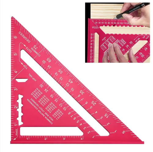 The woodworking marking tool! This triangular ruler is extremely precise, made of high-purity aluminum, with clear and accurate markings down to millimeters. It can measure angles and lengths on both sides, has a pen holder with an ink reservoir for marking lines, and offers a comfortable grip that is resistant to scratches and wear. It is a three-in-one tool for marking, measuring, and positioning. Even beginners can precisely draw mortise and tenon joints!