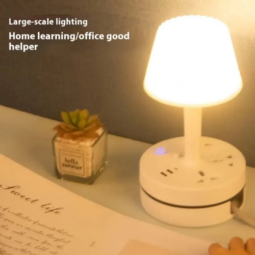 This portable power strip desk lamp features 3 sockets, along with 2 USB ports and 1 Type-C interface. It comes with a built-in phone stand and an included wall hook. The LED light is soft, equipped with an independent light control switch, and the flame-retardant casing has overload protection. It is suitable for use in dormitories, bedrooms, desktop offices, etc. It is a simple and practical multi-functional desk item.