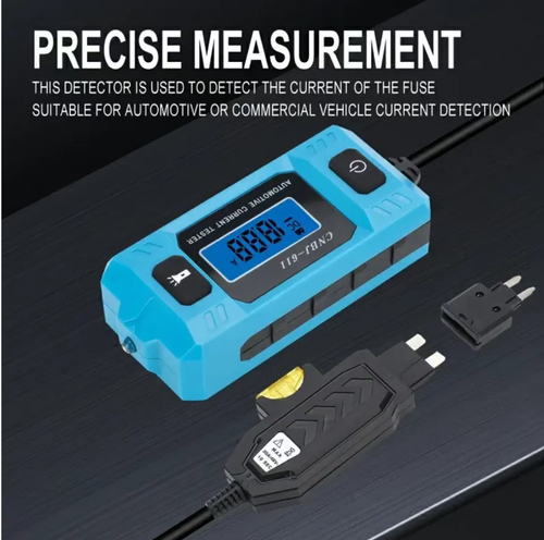 Car fuse current tester: Plug-in compatible with multiple vehicle models. The LCD blue screen is clear even in dim light, showing the current precisely in real time. It is easy to detect overloading, short circuits, and other faults. Compact and portable. The interface cables are reinforced and durable. It is suitable for self-inspection by car owners and automotive repair operations. Circuit problems can be identified with just one test.