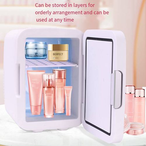 This mini fridge has a cute and delicate appearance. Its milk white color is very versatile and practical. It can hold drinks and cosmetics. It operates quietly without making noise. It can be adjusted to both cold and warm temperatures. It also has a makeup mirror for convenient touch-ups and skin care. It's a great choice for small spaces with big functions!